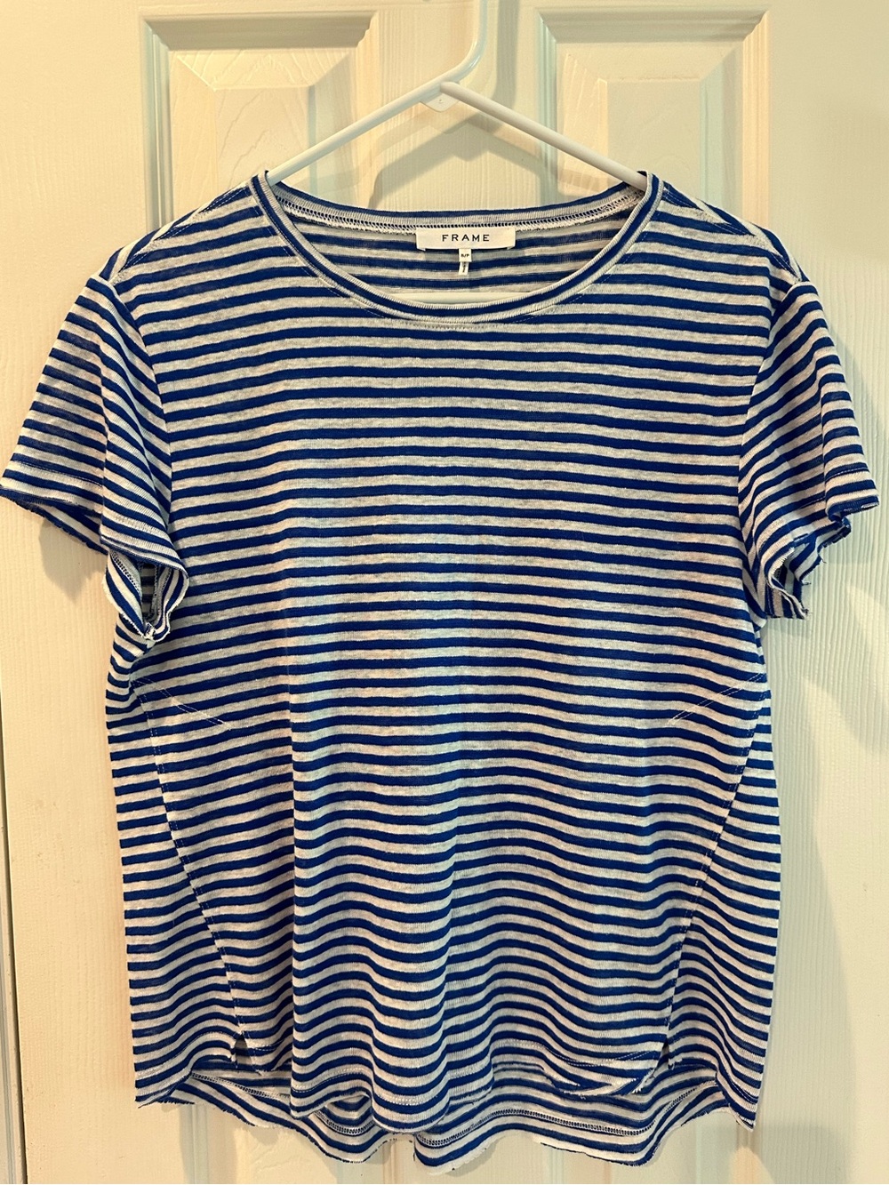 FRAME 100% Organic Linen Blue & White Striped Baby Tee - Size Small